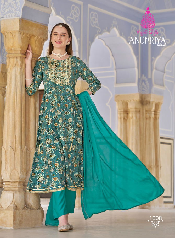 Anupriya Vol 1 By Kajal Style Printed Rayon Anarkali Kurti With Bottom Dupatta Wholesale Online